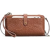 befen Leather Wristlet Wallet for Women Cell Phone Purse with Built in Wallet Vintage Leather Crossdody Bag Clutch Purse