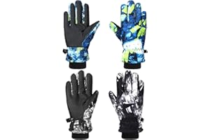 Honoson 2 Pairs Kids Snow Gloves Winter Waterproof Kids Ski Gloves Youth for Girls Boys Outdoor Toddler Snowboard Warm Clothe