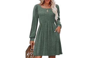 OFEEFAN Womens Knit Sweater Dress with Pockets Square Neck Long Sleeve Dresses