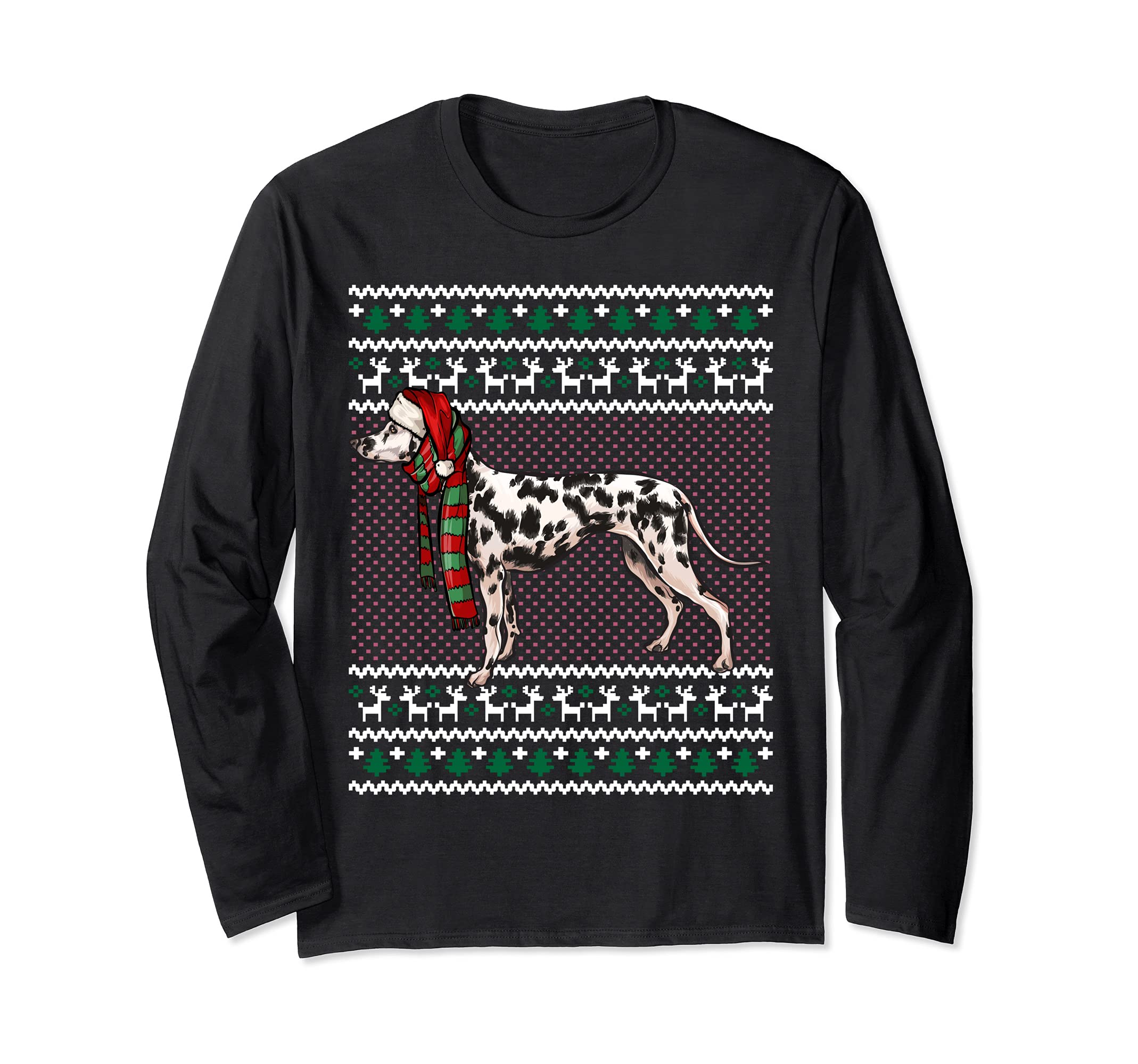Xmas Dalmatian Dog Santa Hat Ugly Christmas Long Sleeve T-Shirt