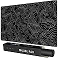 Rinaze Extra Large Gaming Mouse Pad with Black Topographic, XXL Mousepad, Big Mouse Mat Desk Pad, Non Slip Keyboard Pad for G