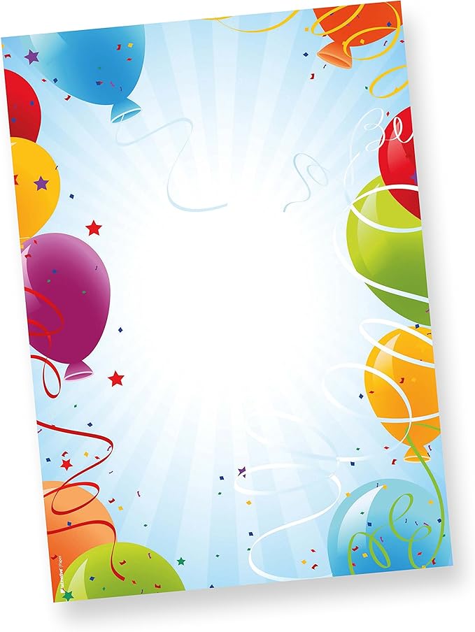 Motivpapier Briefpapier Geburtstag 50 Blatt Din A4 90g Bunt Luftballons Party Amazon De Burobedarf Schreibwaren