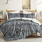 UNIKOME Sherpa Comforter Set King Size - 3 Pieces Ultra-Soft Fleece Comforter Set, Warm Fluffy Plush Winter Bedding Set, Luxury Fuzzy Bed Set with Reversible Comforter & 2 Pillow Shams