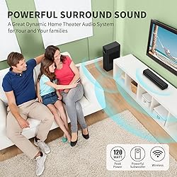 120W Sound Bar for TV, Tiny Soundbars with Wireless