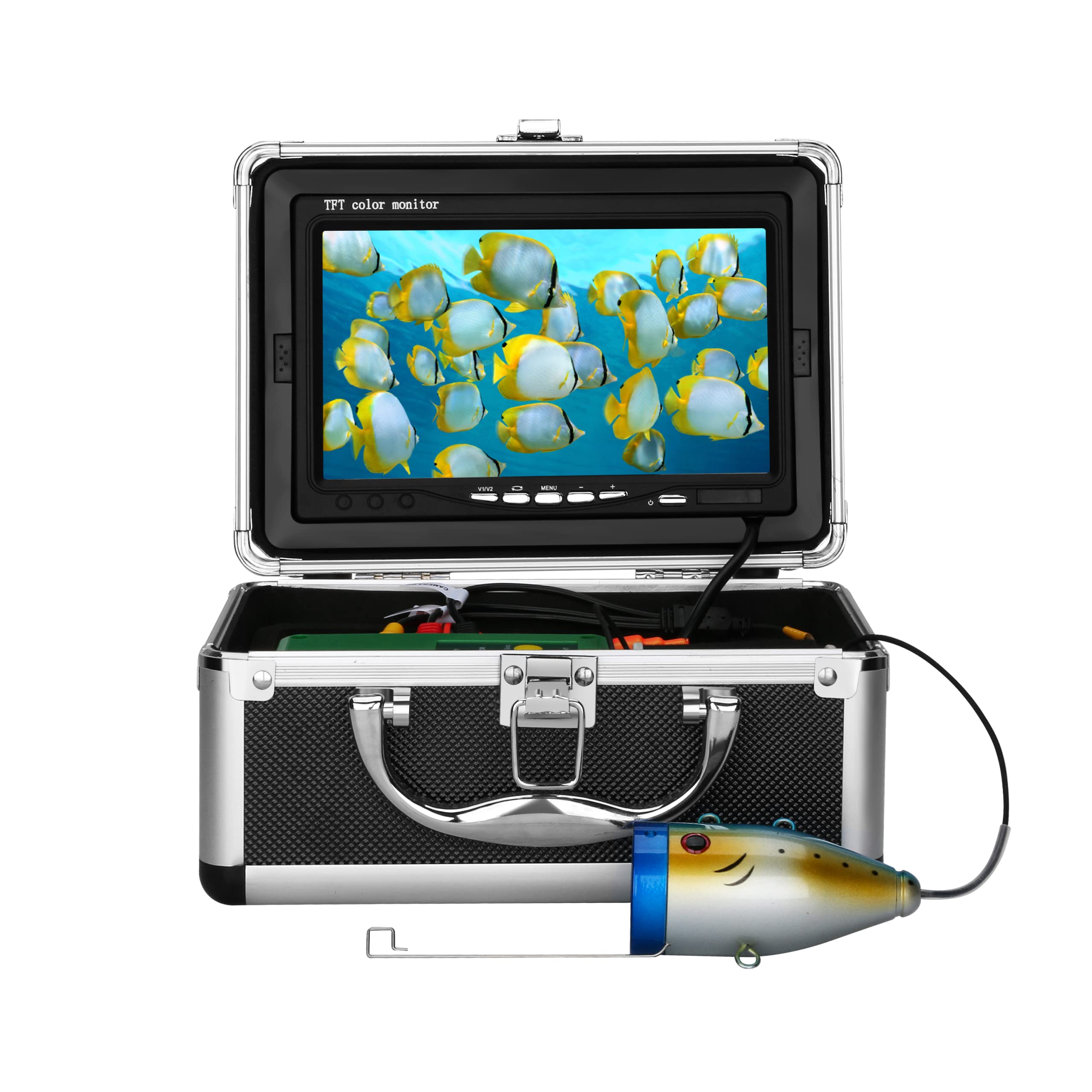 Underwater Fishing Camera with 7 Inch Fish Finder Waterproof Fishing Underwater Camera 15M Cable Length Fish Finder System Kit for Ice Lake Boat Fishing (15M with DVR)