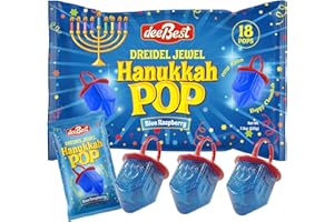 DEE BEST Hanukkah Dreidels Jewel Pop Ring Shape Candy - Blue Raspberry 18 Count Individually Wrapped Dreidel - Hanukah Decorations Kosher Candy Party Favor For Kids - Chanukah Gift Bags