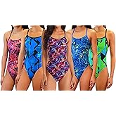 Adoretex Printed One Piece Thin Strap Athletic Swimsuit, Team or Practice Swimwear for Girls and Women
