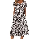 ZEAGOO Womens Casual Dresses for Summer Short Sleeve Flare Midi Dress Loose Flowy Beach Sundress