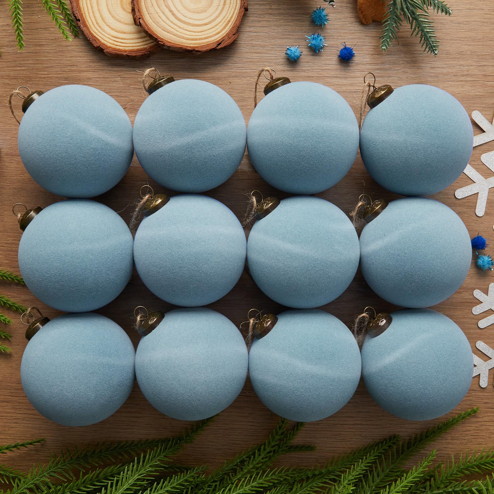 Photo 1 of 12PCS Light Scented Velvet Christmas Balls Ornament Shatterproof Velvet Xmas Tree Baubles Hanging Pendant for Winter Party Holiday Home Gift Office Yard Decor(Dusty Blue,3.15'')