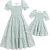 AWIBMK Mommy and Me Dress Summer Casual Floral Print Flutter Sleeve Ruffle Flowy Beach Hawaiian Vacation Dresses