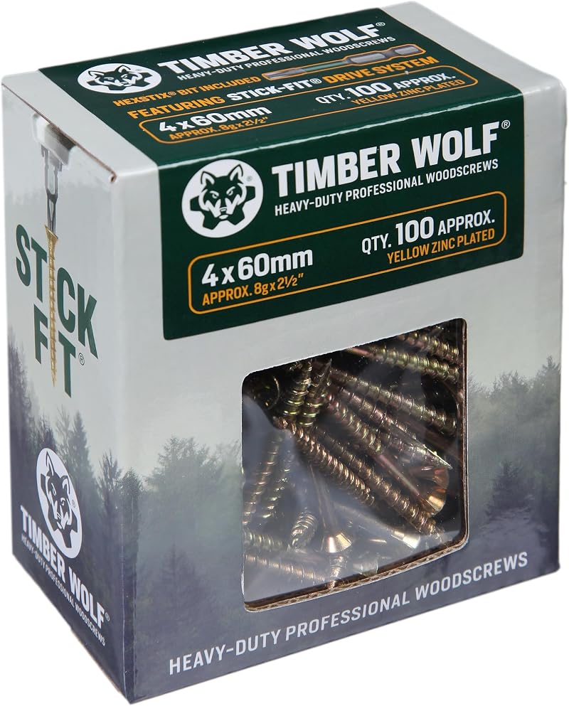 Timber Wolf TW40060 Woodscrews 4.0 x 60mm Box of 100 Zinc Yellow Gold