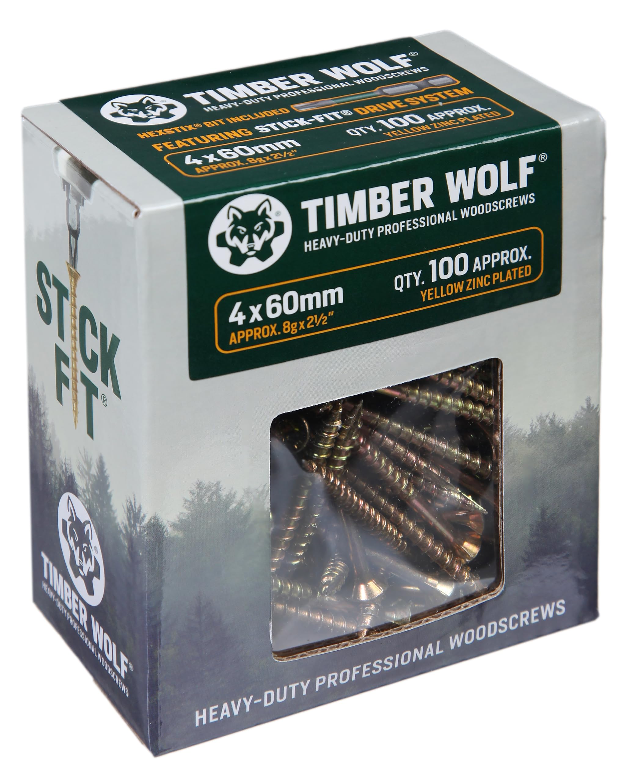 Timber Wolf TW40060 Woodscrews - 4.0 x 60mm - Box of 100, Zinc & Yellow (Gold)