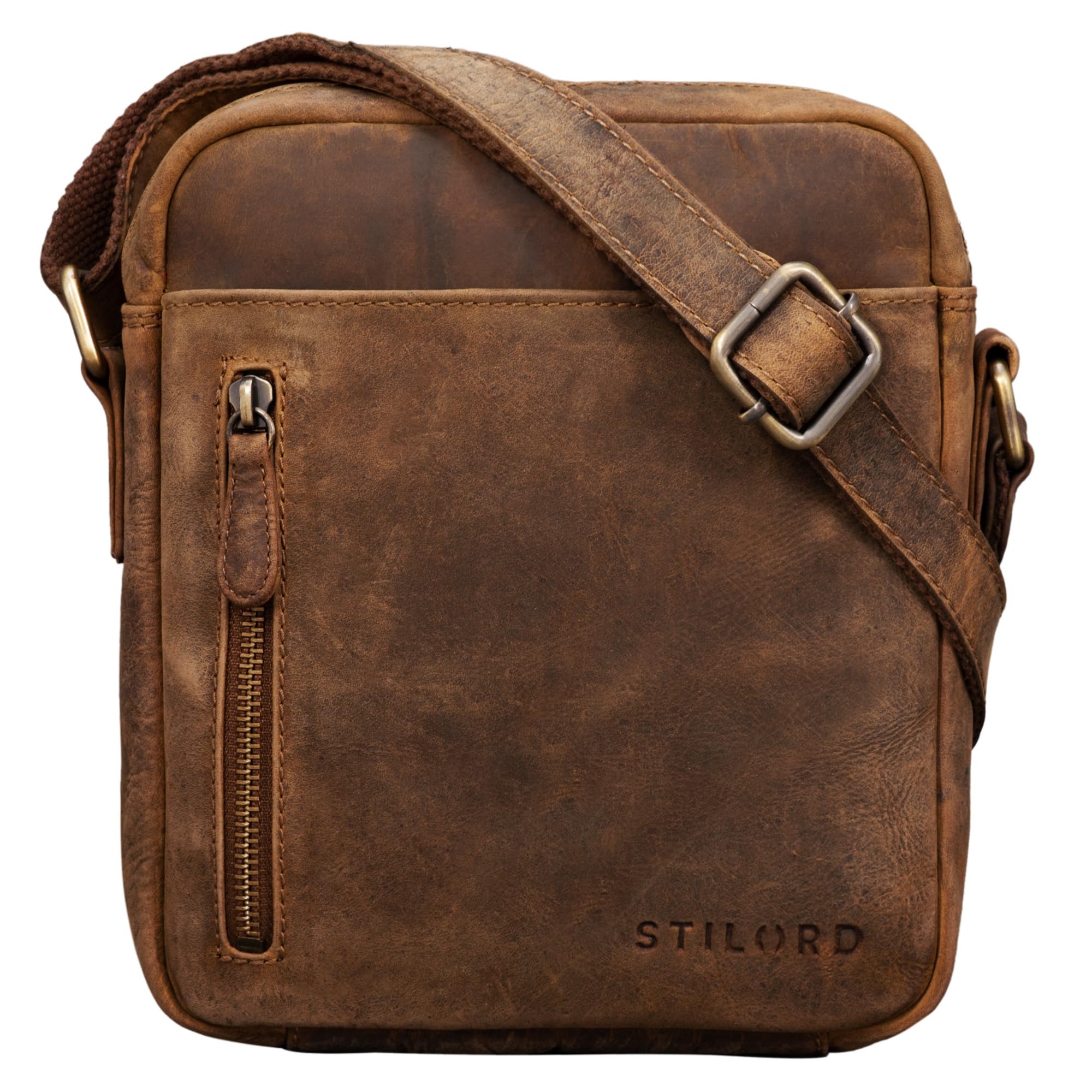 STILORD "Kennedy" Small Shoulder Bag in Genuine Leather Vintage Cross Body Cross Over Bag for Men Women Messenger Bag Colour:Middle Brown
