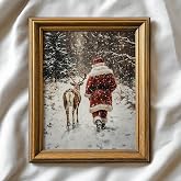 TwoDays Vintage Christmas Wall Art - Moody Xmas Aesthetic Prints for Room Decor, Rustic Winter Painting Artwork Poster Picture (Santa Claus Reindeer, 11