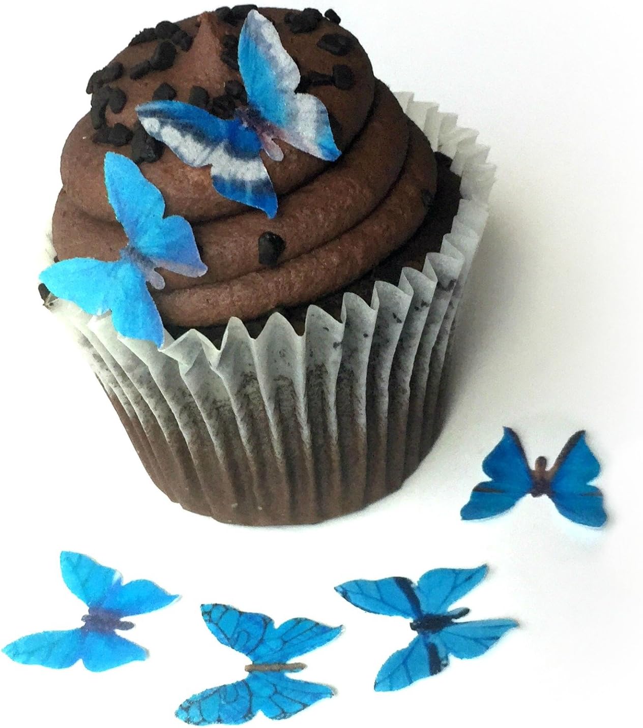 Assorted Teal Blue Wafer Paper Butterflies 7/8 Inch for Decorating Cupcakes Cookies Wedding Cakes Desserts Pack of 24