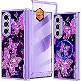 Hekodonk for Galaxy Z Fold 7 Case,[Compatible with MagSafe][Glow in The Dark][Front Screen Protector][Stand][Hinge Protection],Slim Fit for Women Girls for Samsung Galaxy Z Fold 7,All Purple