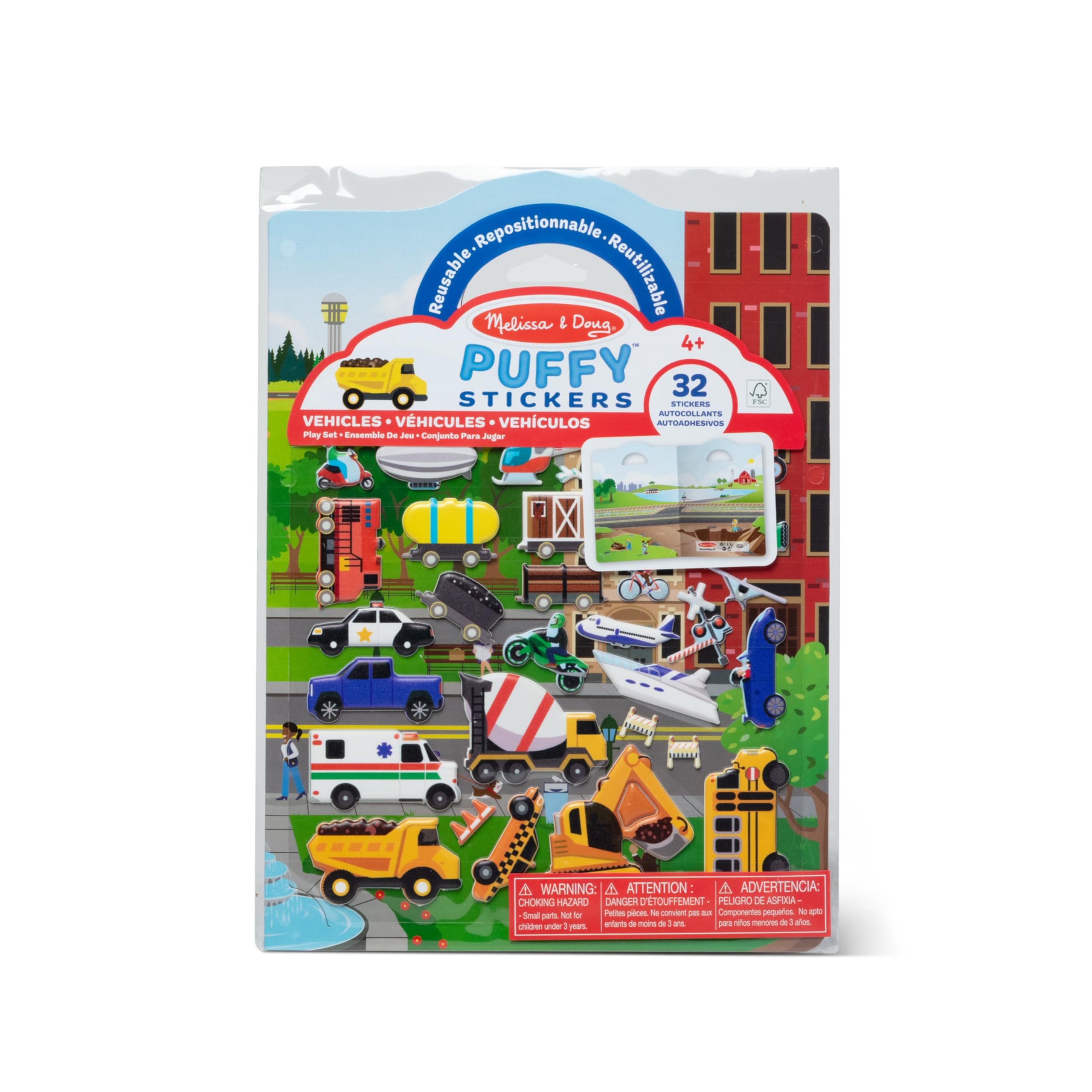 Photo 1 of Melissa & Doug Vehicles Puffy Sticker Play Set Travel Toy with Double-Sided Background, 32 Reusable Puffy Stickers