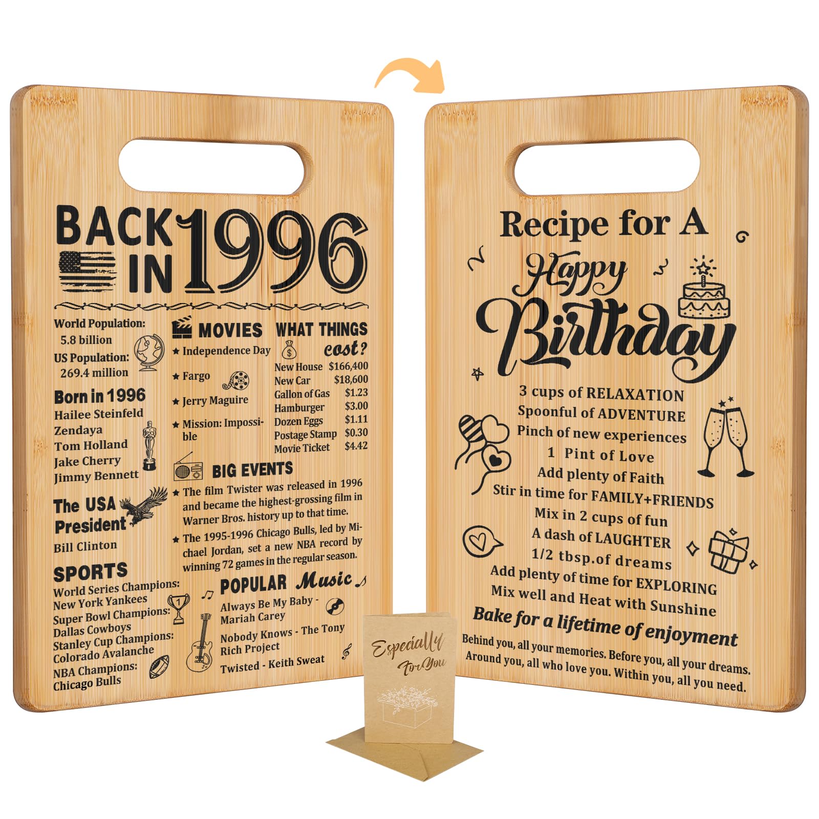 Photo 1 of 30th Birthday Gifts for Women Men,Back In 1996&Recipe for A Happy Birthday Double sided Cutting Board present for Her Him,30th Bday gift ideas,cool presents for 30 year old woman