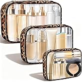 Tmtains 3Pcs Clear TSA Approved Toiletry Bag Cheetah Print Clear Makeup Bag with Zipper Large Small Mini Quart Size Travel Essentials Bags for Women Men Portable Cosmetic Pouch Travel Valentine Gifts