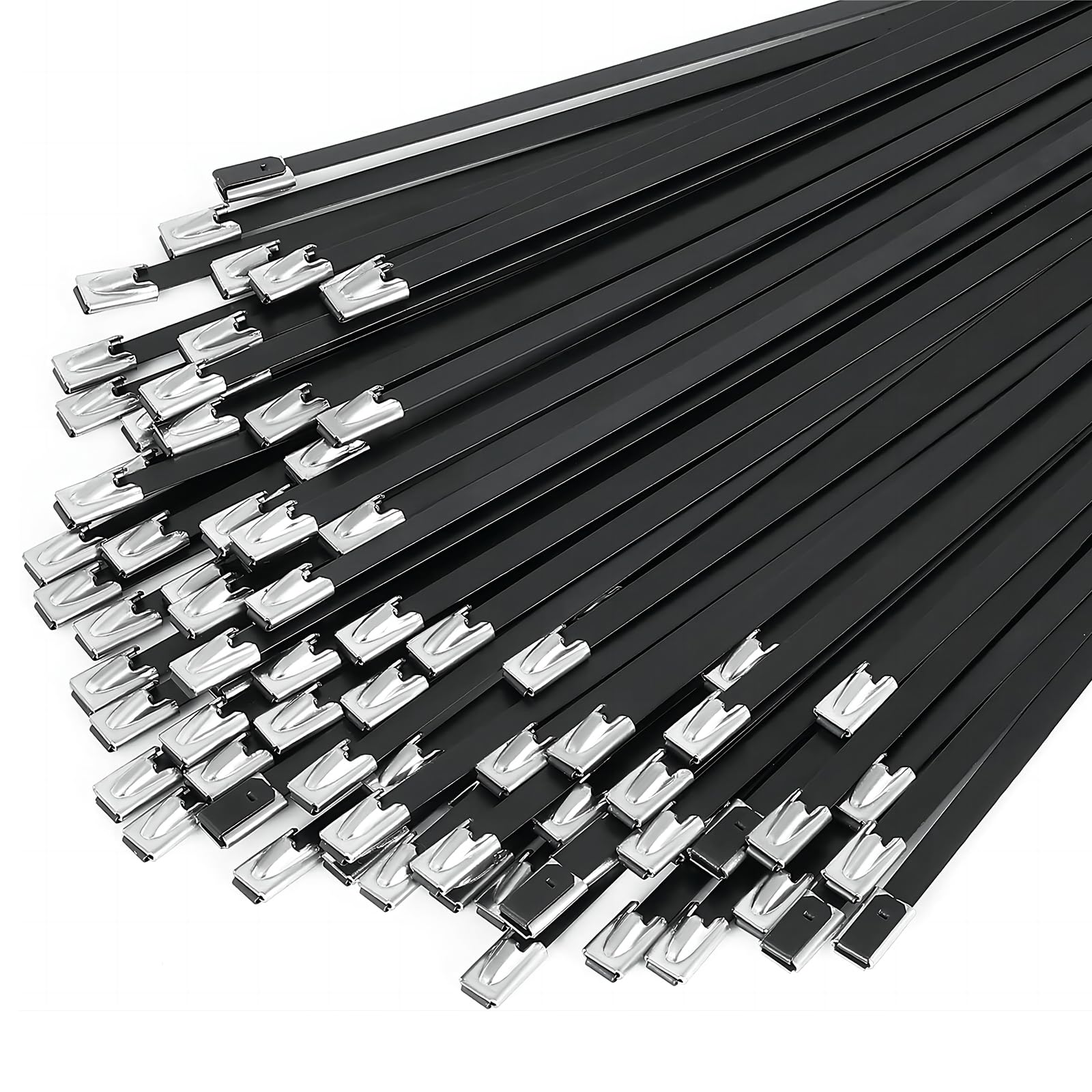 Skyzone 30 Pcs Stainless Steel Cable Ties - Heavy Duty Black Metal Ties with 200 lbs Tensile Strength for Exhaust Pipes, Garden, Pipes (4.6 x 200mm)