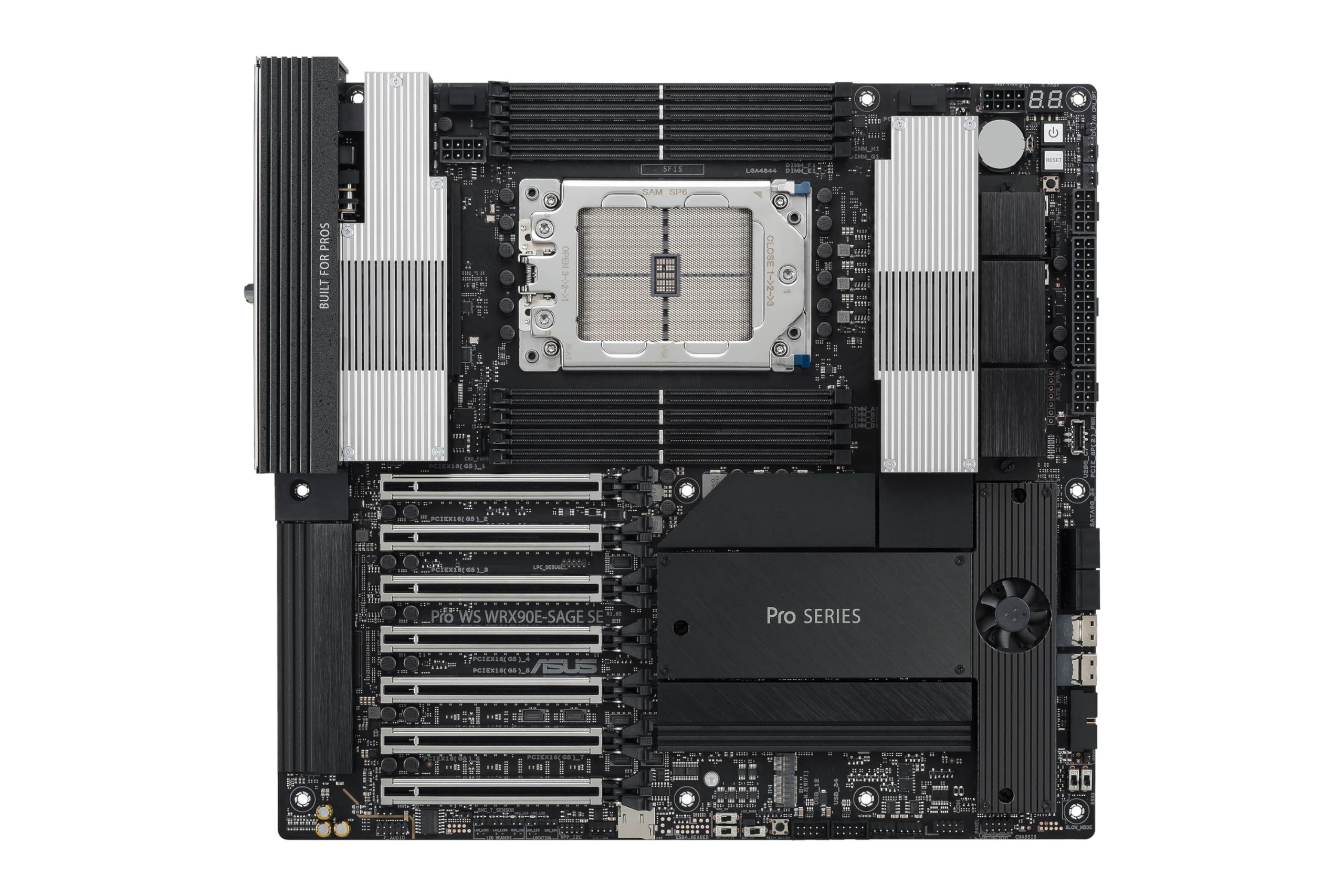 ASUS Pro WS WRX90E-SAGE SE EEB Workstation Motherboard, AMD Ryzen™ Threadripper™ PRO 7000 WX-Series, ECC R-DIMM DDR5, 32 Power-Stage,7xPCIe 5.0x16, PCIe 5.0 M.2, 10Gb & 2.5Gb LAN, Multi-GPU Support
