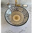 MIRATILE Handmade Ceramic Moroccan Vanity Vessel Sink, Handwash Countertop Vanity Basin Sink, Farmhouse Bathroom Basin, Hand Painted Wash Basin Sink for Bathroom with a Gift Included (10"= 25cm)