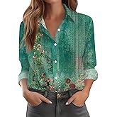 Womens Button Down Shirts Business Casual Work Blouses Fall Floral Long Sleeve Dressy Tops