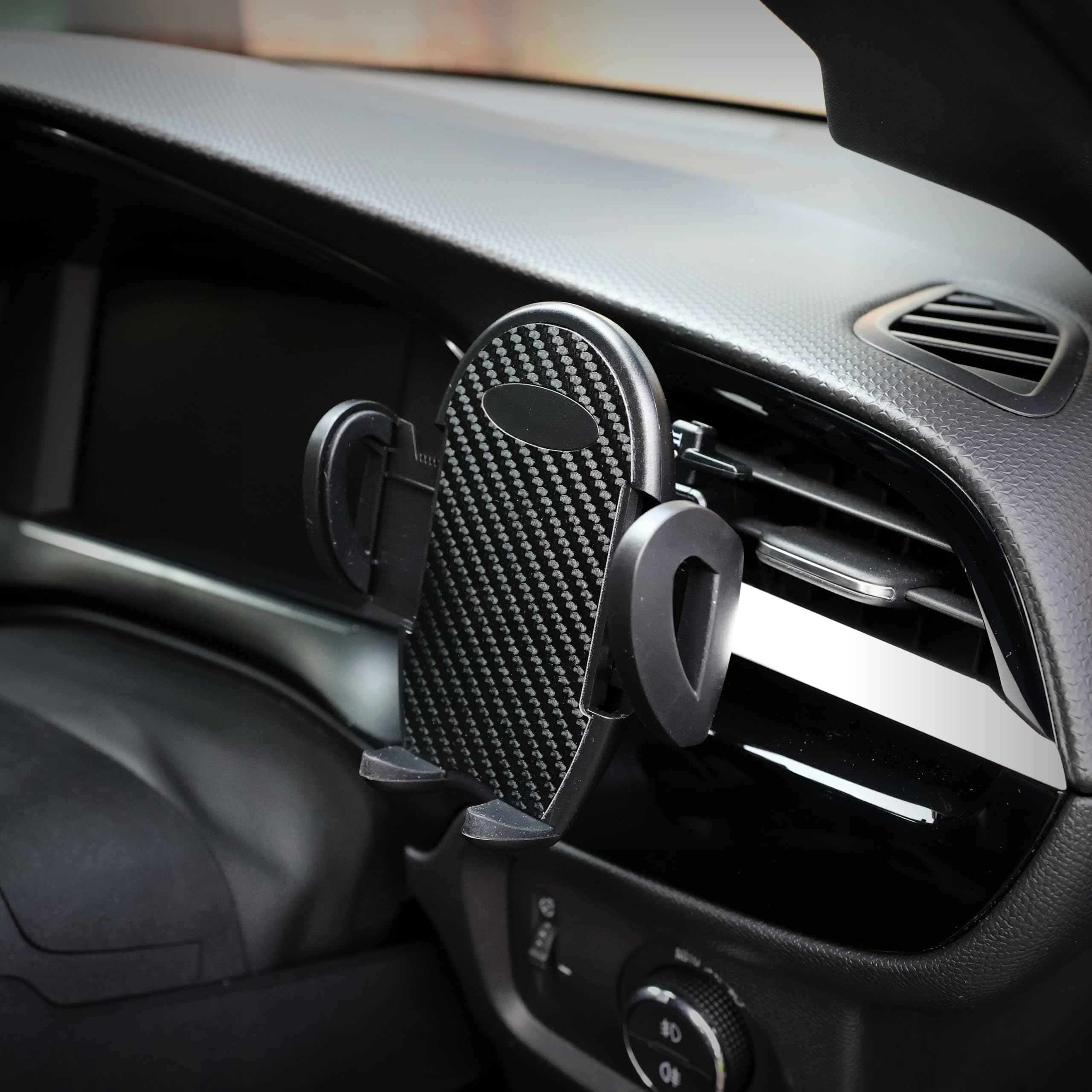 RHINORO One-handed Operable Car Air Vent Clips Mobile Phone Holder Mount Cradle Bracket, carbon fibre textured finish premium feel