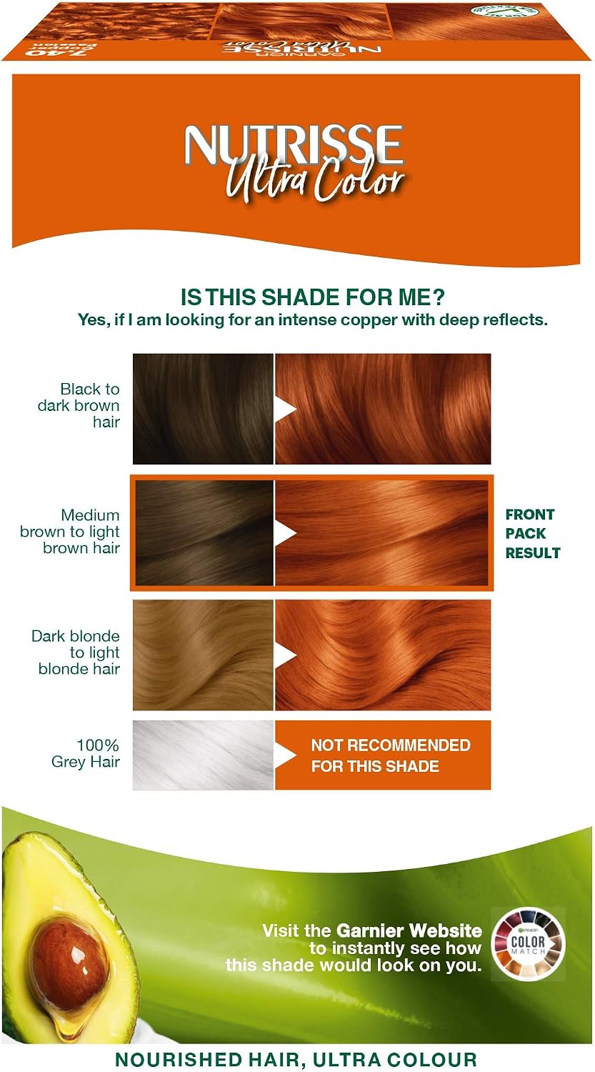Garnier Nutrisse Ultra Color Hair Dye, Vegan, 7.40 Copper Passion. Delivers 100% grey coverage and a vibrant - Image 3
