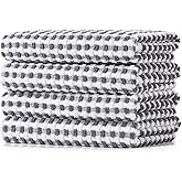 SALAS Cotton Dish Towels Cloths for Kitchen Drying Dishes, Lattice Terry Towels, Highly Absorbent Kitchen Cloths with Hanging Loop, 16‘’ x 26‘’, 4 Packs, Gray