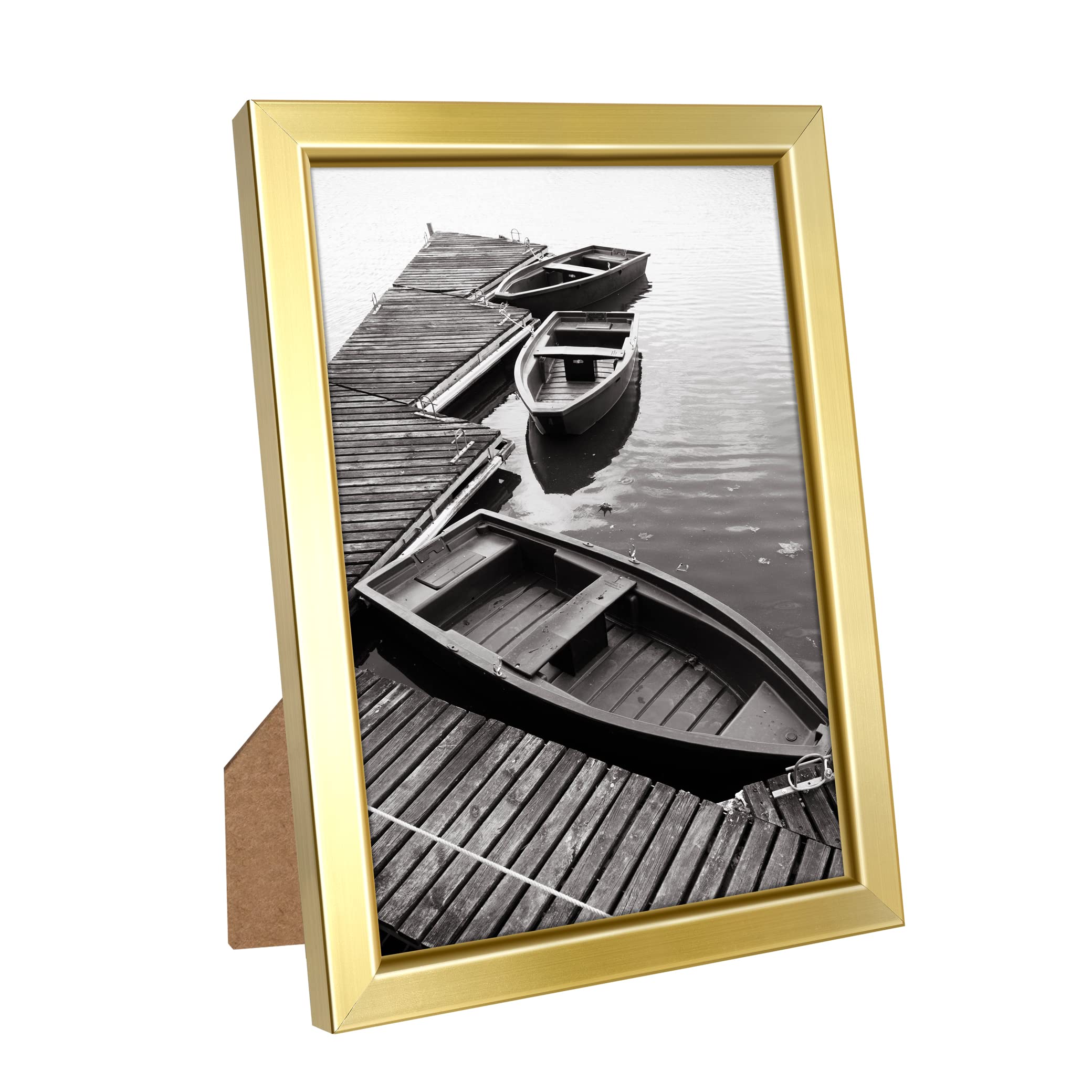 Photo 1 of Giverny 5x7 Picture Frames, Gold Photo Frames with Glass for Wall or Tabletop Display, Simple Design Glossy Finish Frame Perfect for Home Office Hotel and Various Ceremonies Parties