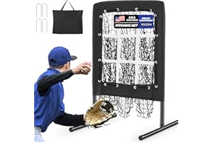 Sturdum 9 Hole Pitching Net, Portable Quick Setup Baseball Softball Nine Pocket Pitching Target with Strike Zone, Height Adjustable Pitcher Training Equipment with Carry Bag, 4 Ground Stakes