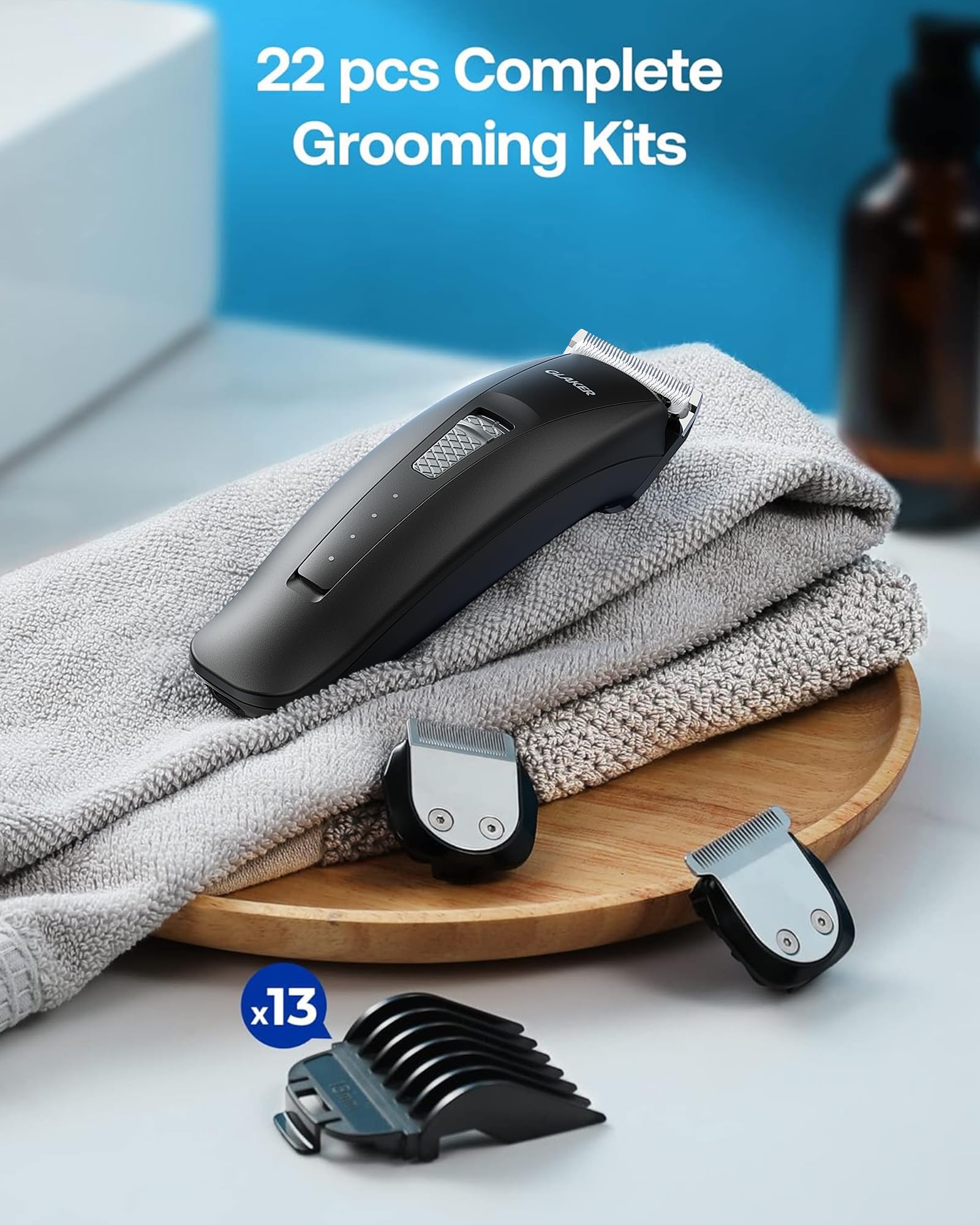 GLAKER Hair Clippers for Men - Cordless 3 in 1 Versatile Hair Trimmer with Extra Long Guards, Detachable Blade & Storage Bag, Complete Mens Grooming Kits, Ideal Gifts for Men
