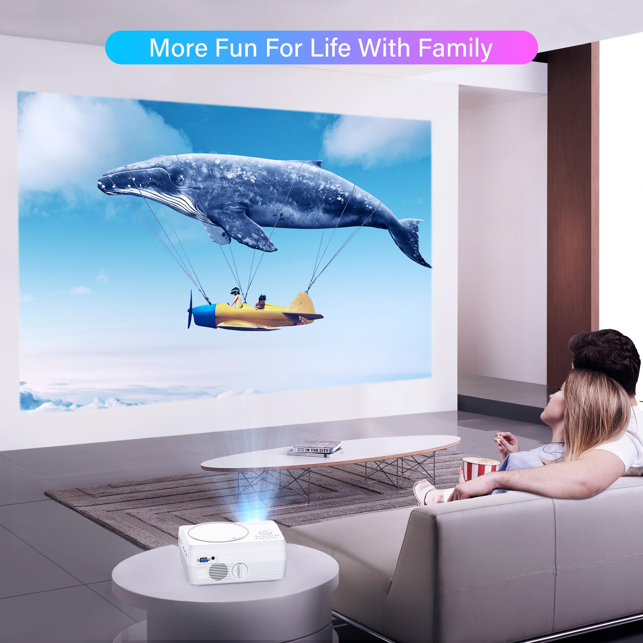 Full HD WiFi Bluetooth Projector Built in DVD Player, 12000LM 1080P Supported, Portable Mini DVD Projector for Outdoor Movies, 250