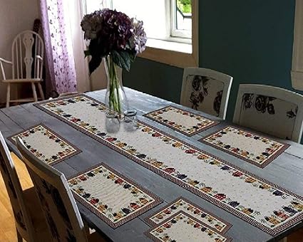 Galaxy Home Decor 13x18-inches Fabric 6 Piece Mat Jacquard with 1 Table Runner