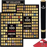 3 in 1 Gift Set - Top 100 Movies, Horrors, Comedy Scratch off Posters Bundle - Best Movies to Watch - Essential Cinema Checklist - Films of All Time Bucketlist - Ultimate Films Scratchable Poster