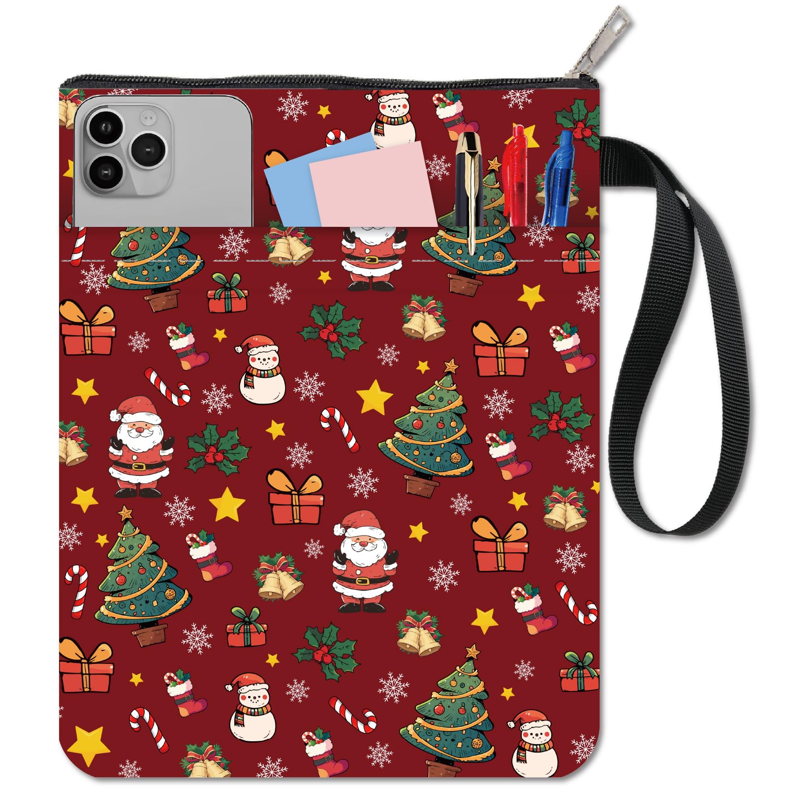 CRASPIRE Christmas Tree Book Sleeve Santa Book Protector Xmas Book Covers for Paperbacks Washable Fabric Cloth Book Cover with Zipper and Extra Sleeve Pocket for Book Lovers Classmate Gifts