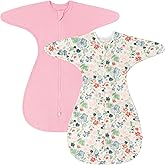 ZIGJOY Baby Transitional Swaddles for Newborns: 0.5 Tog Arms Up Sleep Sack 3-6-12 Months Soft Cotton Shark Fin 2 Way Zipper