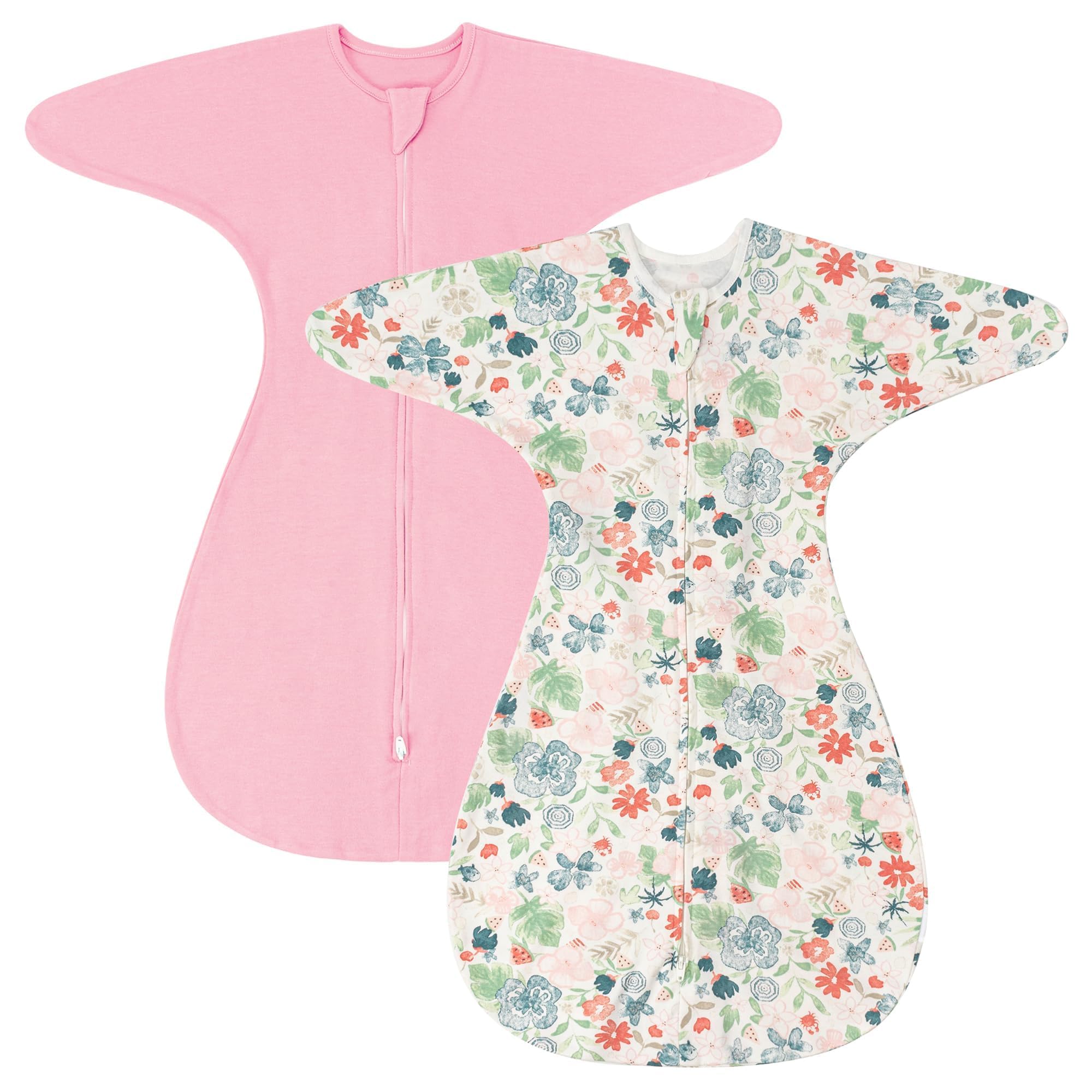 Photo 1 of ZIGJOY Shark-Fin Transition Swaddle - 1.0 Tog Baby Sleep Sack Soft Cotton Transitional Swaddle Baby Wearable Blanket with 2-Way Zipper for All Seasons, Pink&Flower, 6-12 Months