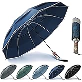 Urvoix Compact Golf Umbrellas Windproof, Travel Umbrella for Rain, 10 Ribs Aluminum Alloy & Fiberglass w/Reflective Stripe, Double Canopy Automatic Anti-bounce Close