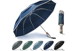 Urvoix Compact Golf Umbrellas Windproof, Travel Umbrella for Rain, 10 Ribs Aluminum Alloy & Fiberglass w/Reflective Stripe, Double Canopy Automatic Anti-bounce Close
