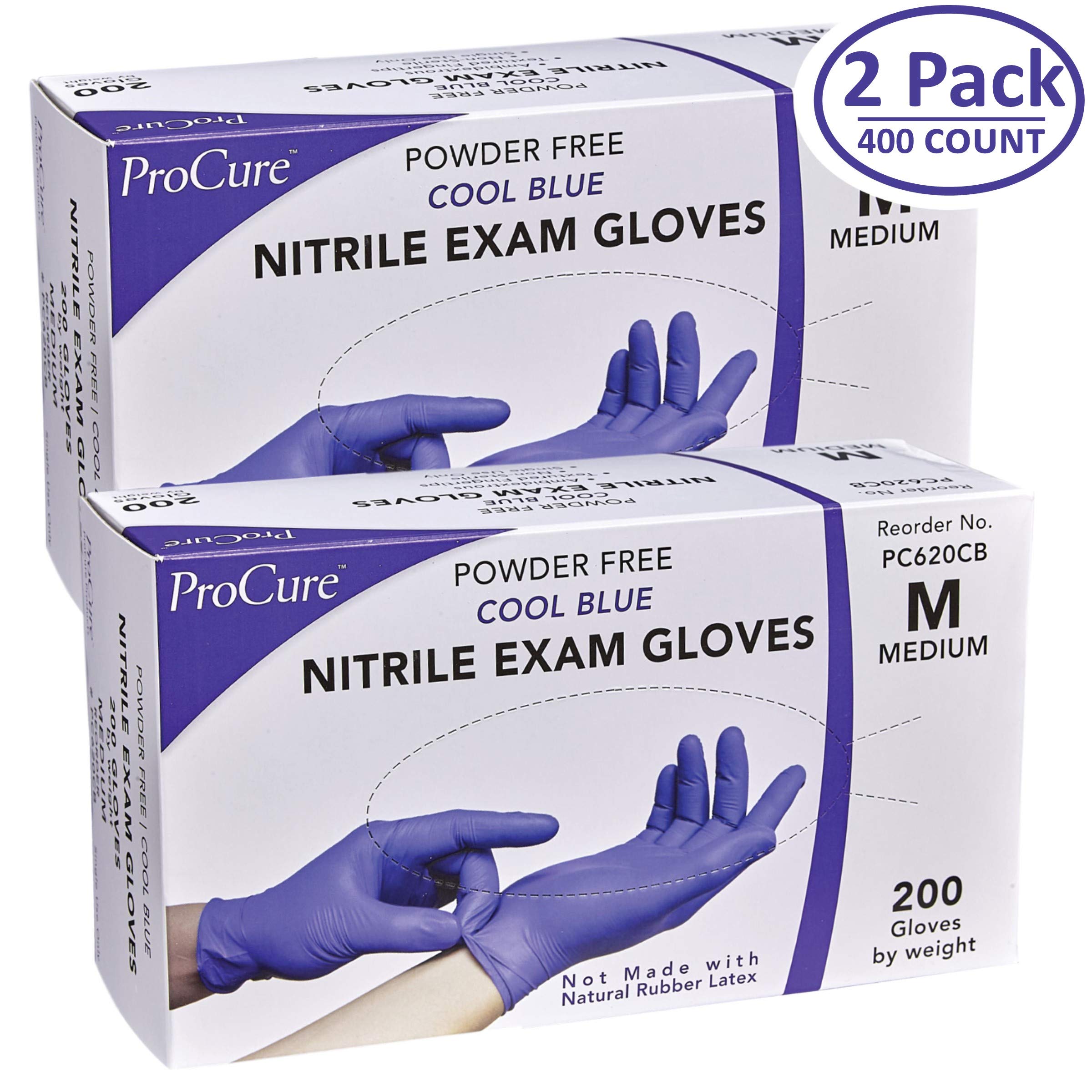 ProCure Disposable Nitrile Gloves 2 Pack, Powder Free, Rubber Latex