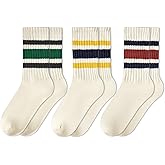 American Trends Retro Striped Crew Socks for Women Slouchy Athletic Calf Tube Socks Running Golf Tennis Volleyball Etc