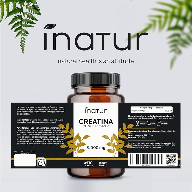 Creatina Monohidratada 3000mg, 110 Cápsulas vegetales, 1 Mes de Suministro - Suplemento Deportivo Apto para Veganos, 4 Cápsulas al Día, Sin OGM ni Estearato de Magnesio — foto 6 de 6