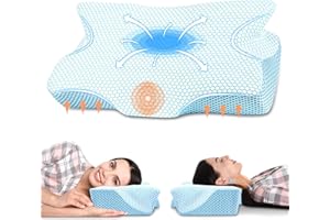 Anvo Cervical Pillow for Neck Pain Relief - Neck Pillows for Pain Relief Sleeping - Memory Foam Pillow for Neck and Shoulder Pain - Ergonomic Pillow for Side Back Stomach Sleeper - Blue Firm