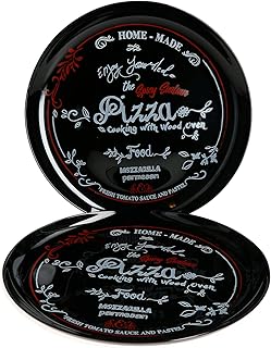 MamboCat 2X Pizza-Teller mit Motiven Nero schwarz Ø 32cm I 2er-Set Teller rund mit Aufschrift in Rot und Weiß I Servierplatte I Vorspeisen-Teller 2 Personen I Pizza-Plate Kitchenware I Gastro-Zubehör