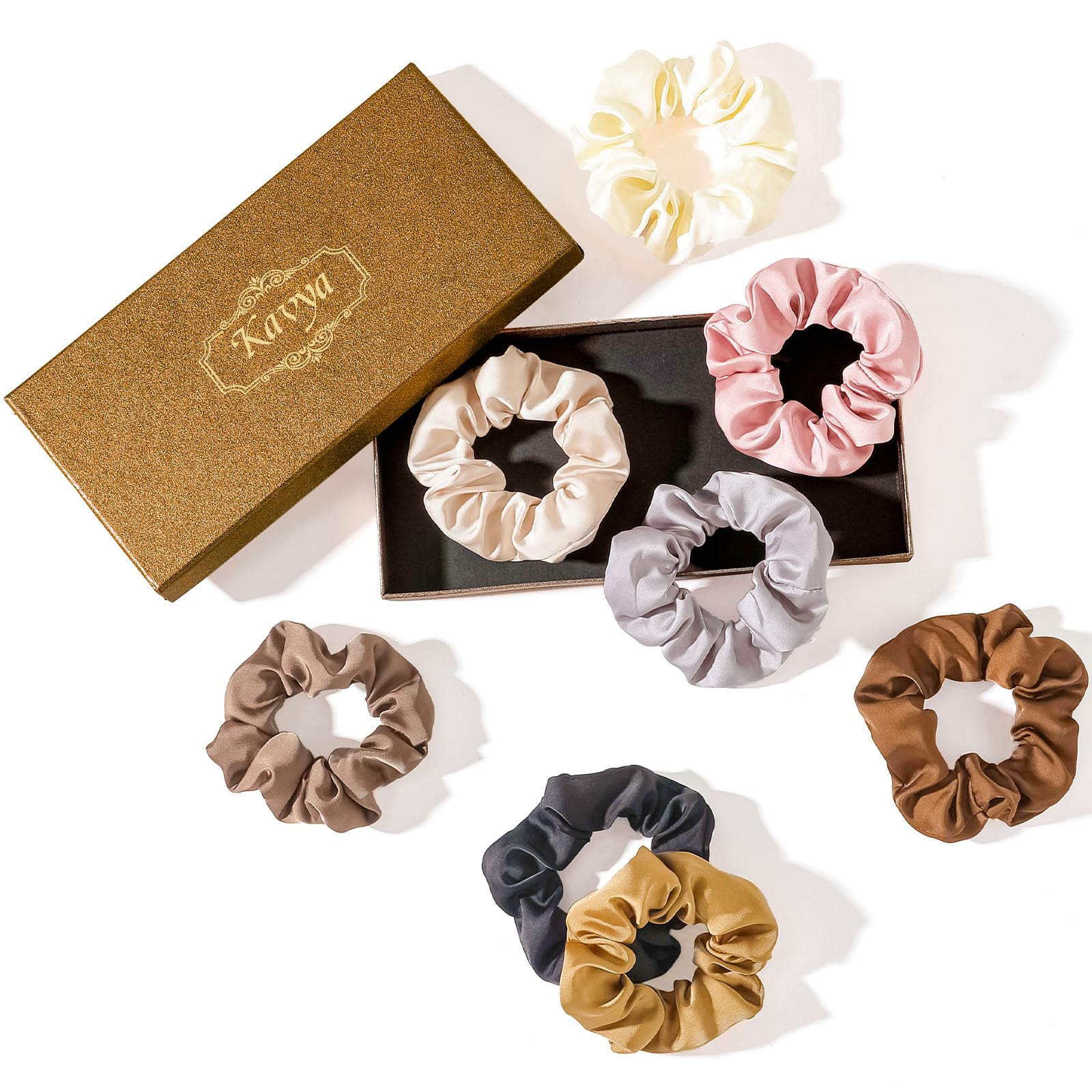 Kavya Silk Scrunchie Hair Scrunchies for Women, Satin Hair Ties Soft Hair Bobbles Elastics Scrunchy Hair Accessories for Women and Girls with Fine, Thick Hair 8 Pcs