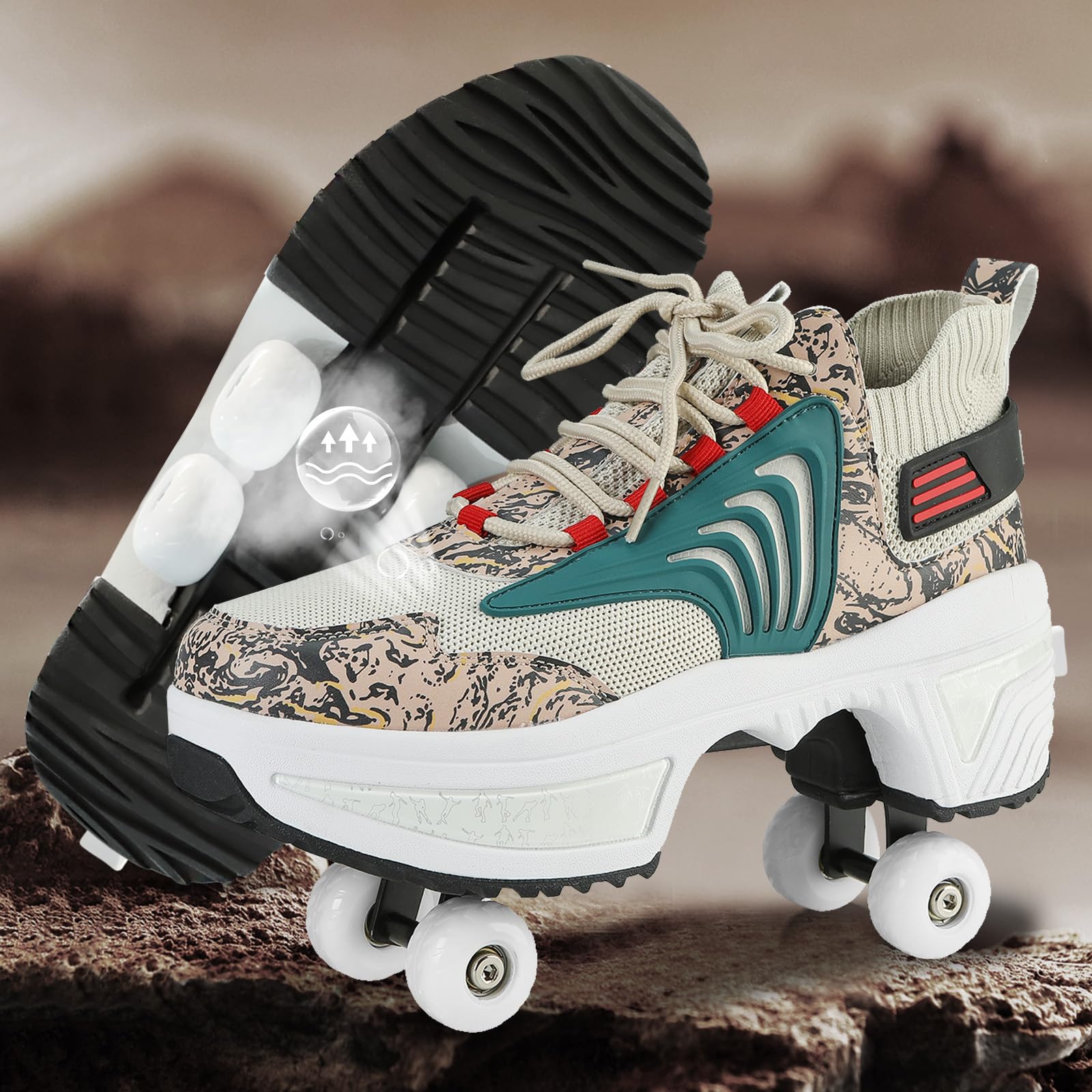 Roller Skating Shoes,Roller Shoes for Girls,Deform Roller Skate Shoes,360° Breathable Double Row Deform Wheel Skate,for Men, Beginners, (D, UK-6.5)