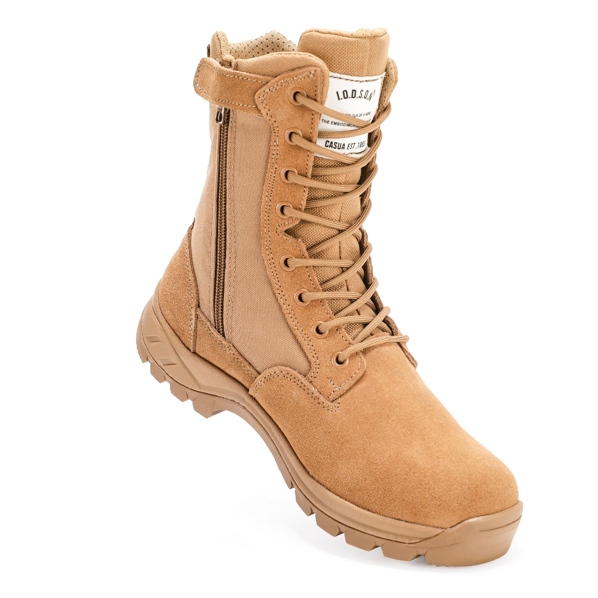 Photo 1 of IODSON Men's Military Tactical Work Boots with Side Zipper, Puncture Resistant, Desert Combat, Army Jungle, 8 Inch Lightweight Hiking Boots Coyote US 6