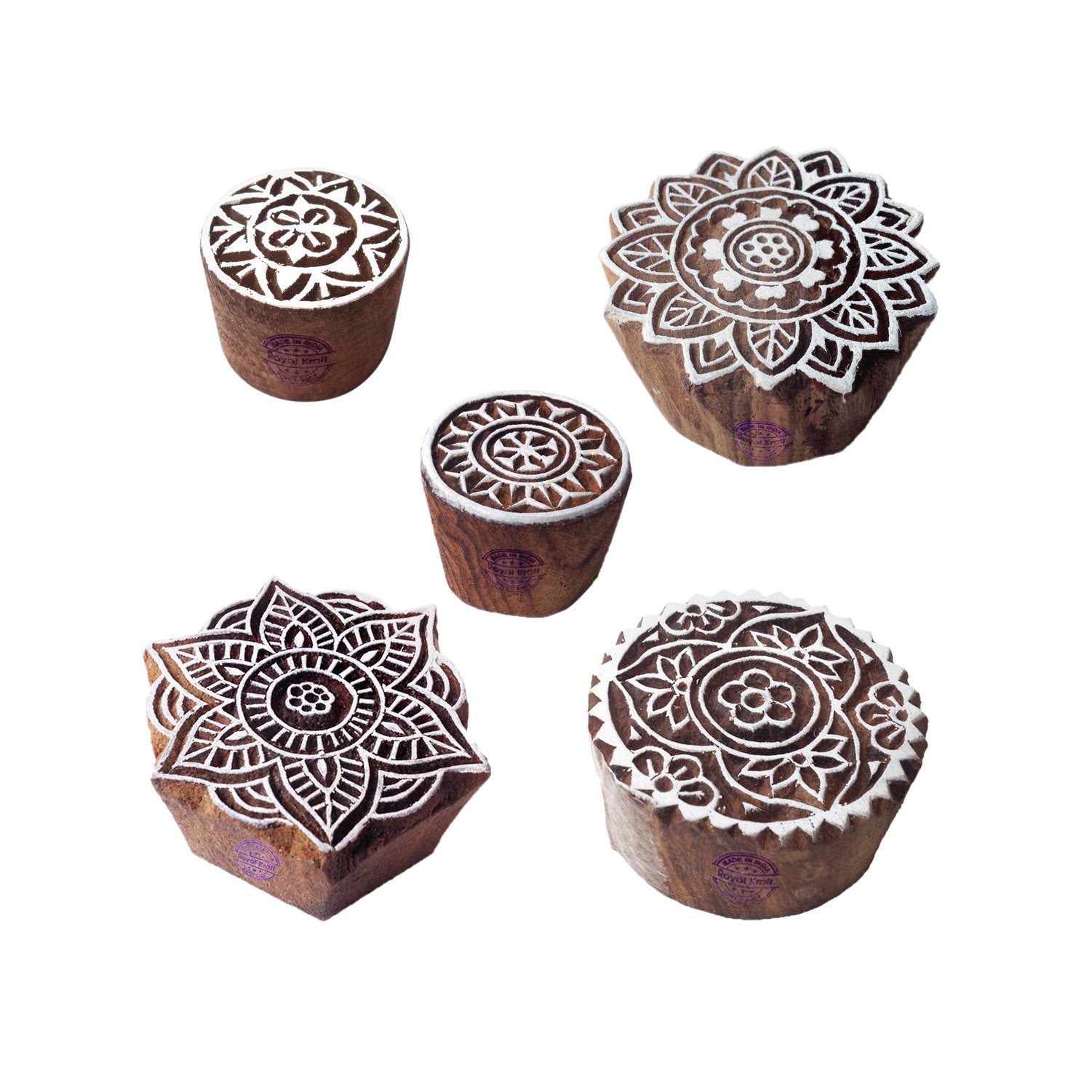 Royal Kraft Stylish Designs Mandala and Round Wooden Block Stamps (Set of 5)